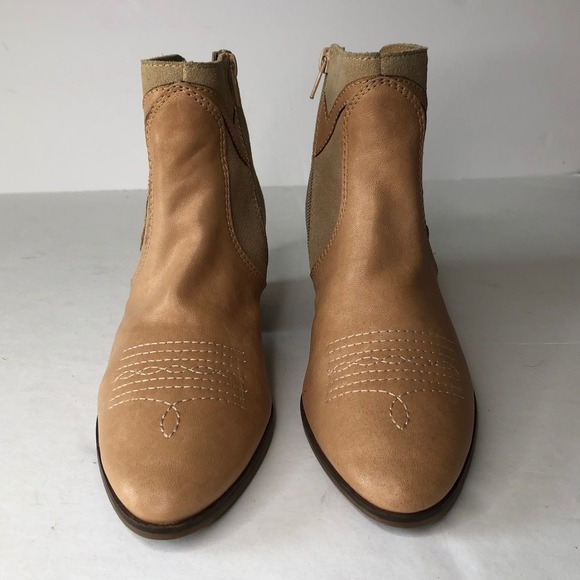 Lucky Brand Idellina Tan Beige Leather Suede Western Ankle Boots Women's 7.5 - Picture 12 of 16
